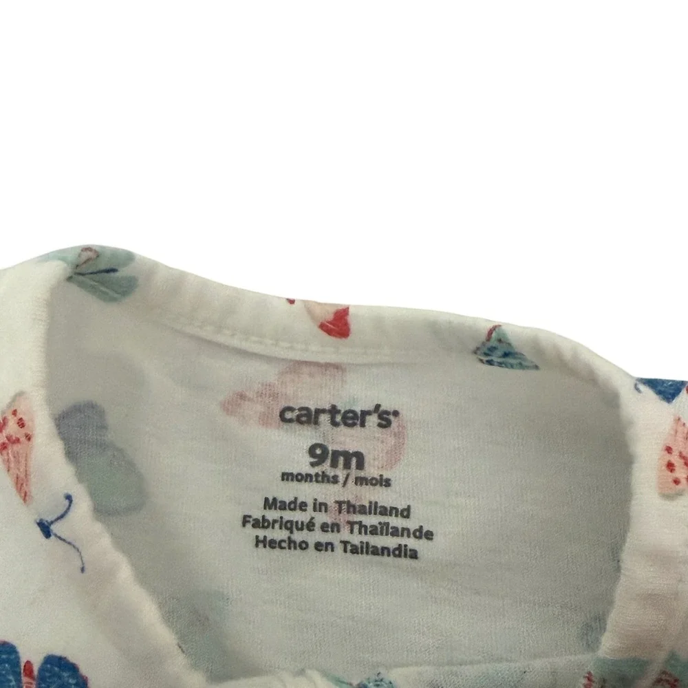 Carters Baby Girl Butterfly Print Long Sleeve Cotton Dress White 9 Months